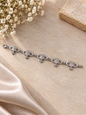 Sterling Silver Crystal Drop Link Bracelet - Silver
